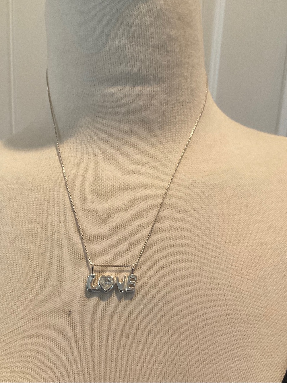 Silver 'LOVE' Pendant Necklace with Heart Accent